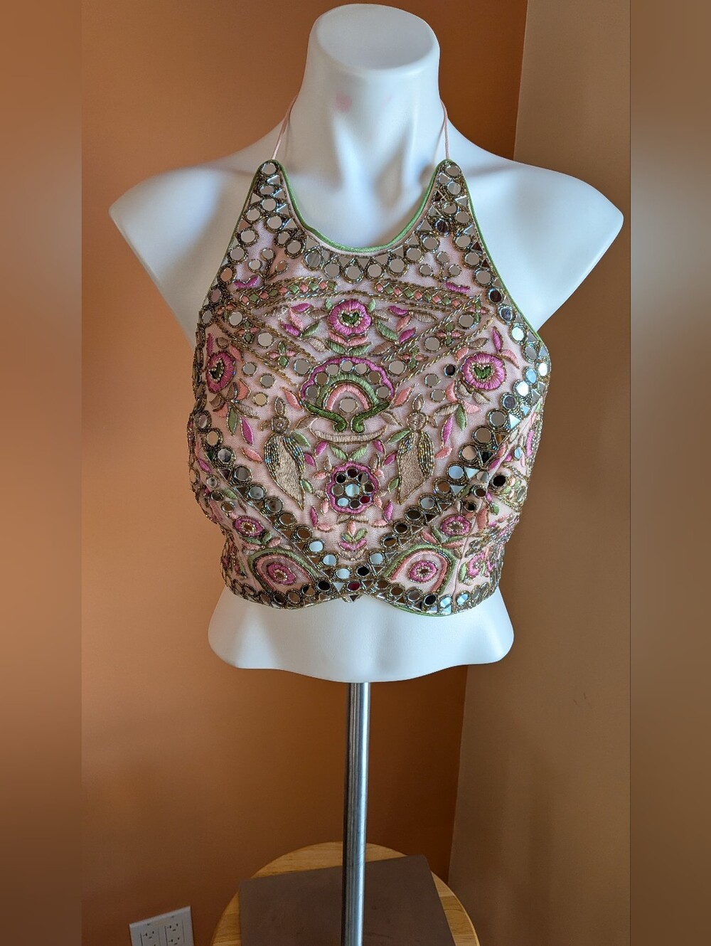 NEW RADHA #basanti Embellished Pink Halter Crop Top Size L